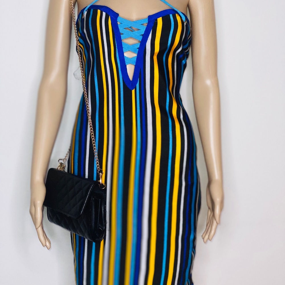 NWT blue and gold stripe fashion nova dress